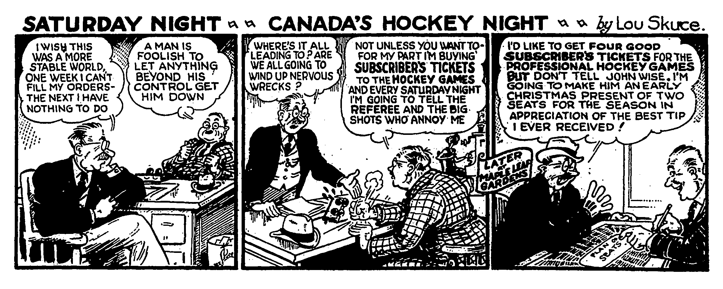Toronto Maple Leafs ad by Lou Skuce, October 26, 1940